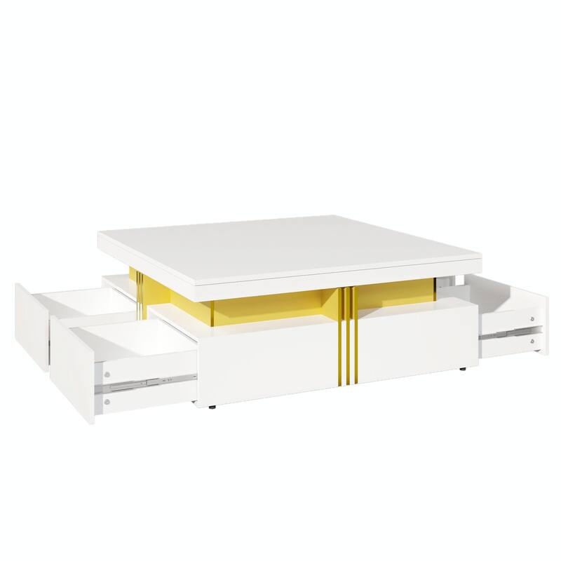 Modern Glossy Square Storage Coffee Table with 4 Drawers