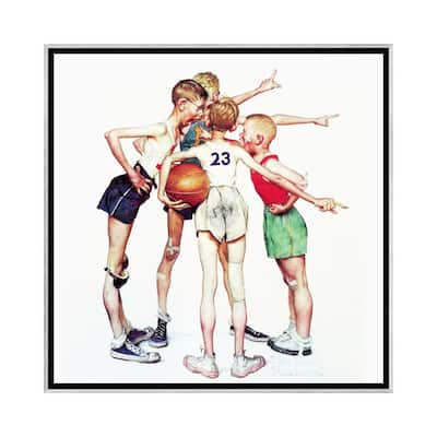 iCanvas "Oh yeah (Four Sporting Boys- Basketball)" by Norman Rockwell Framed