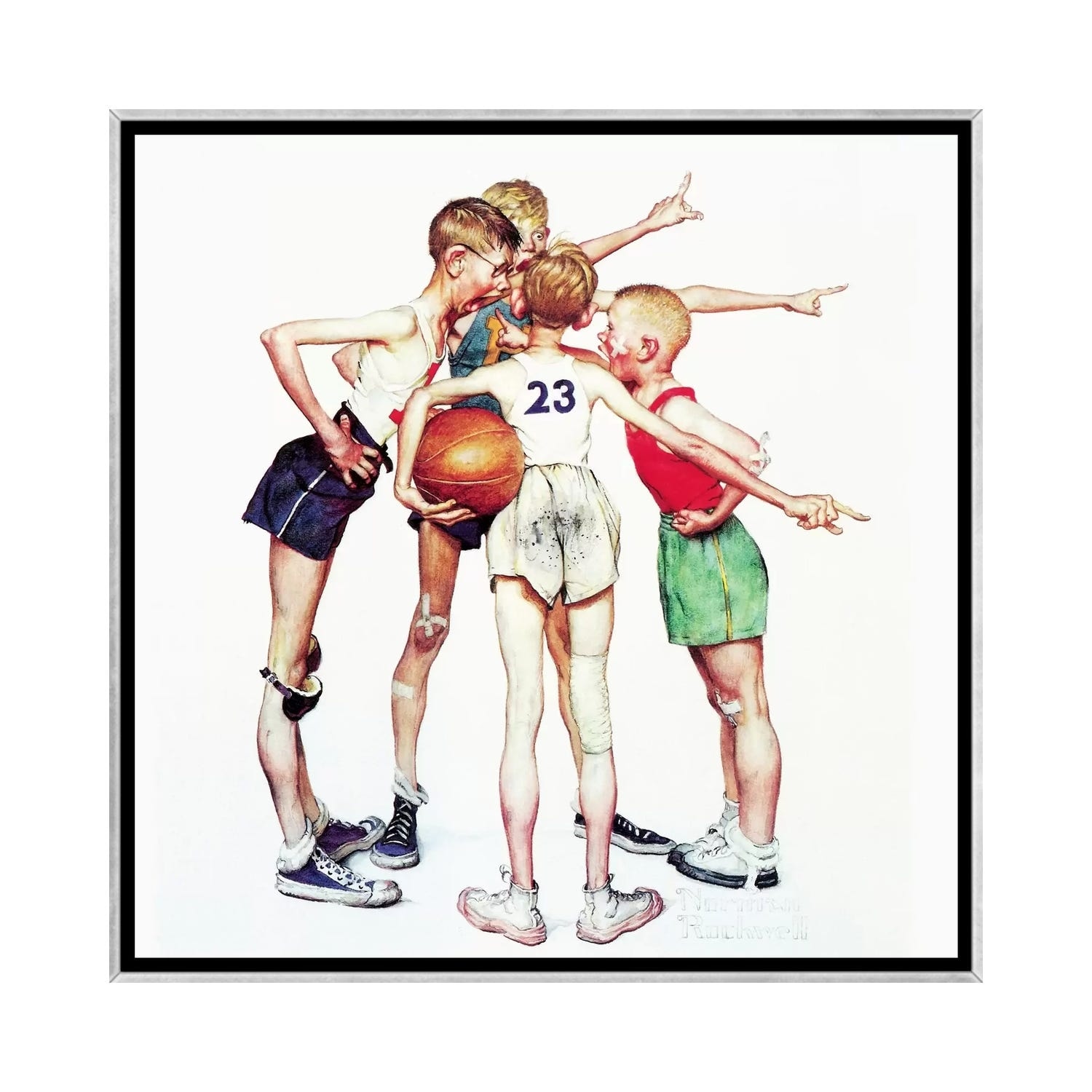 iCanvas "Oh yeah (Four Sporting Boys- Basketball)" by Norman Rockwell Framed