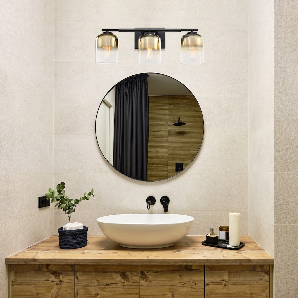 Gatsby 24 in. 3-Light Matte Black Vanity Light with Gold Ombre Shades for Bathrooms