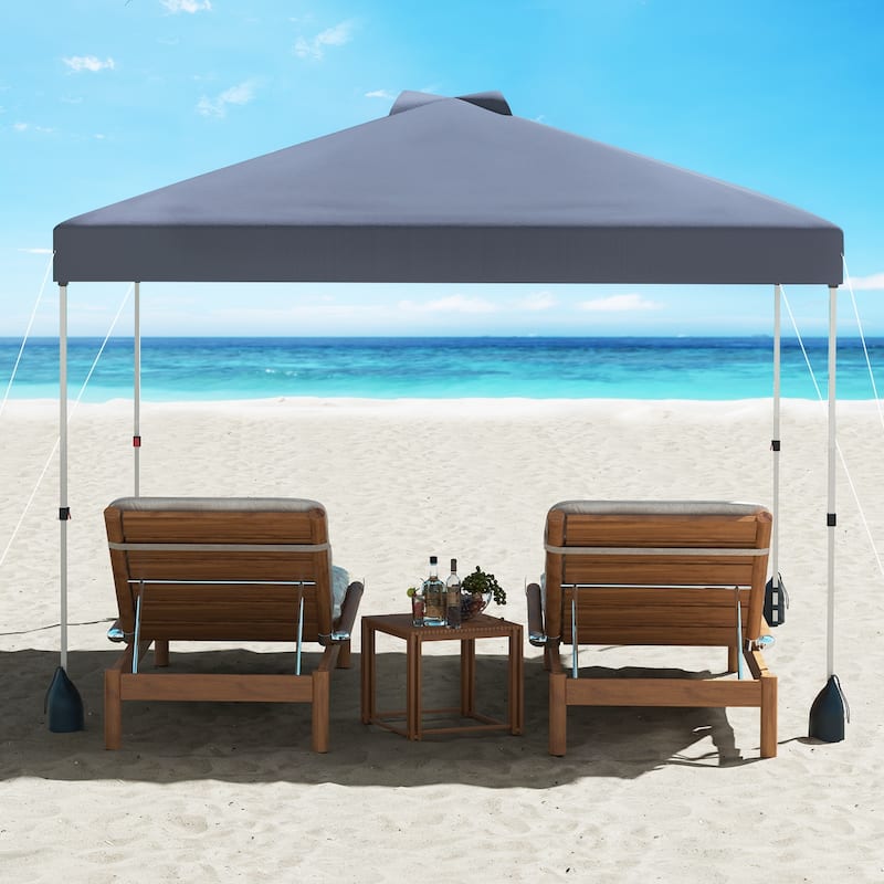 Gymax 10 X 10 FT Pop up Canopy Tent w/ 1 Sidewall Wheeled Bag 8 Stakes