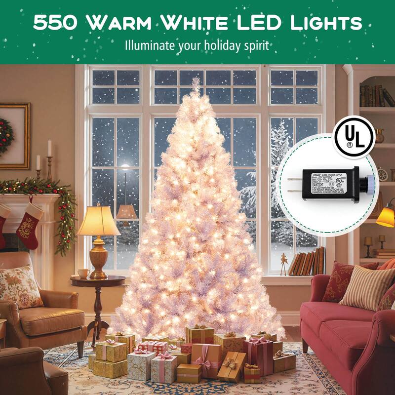 Costway 6.5 FT/7.5 FT Artificial Xmas Tree with 250/550 White LED - See Details