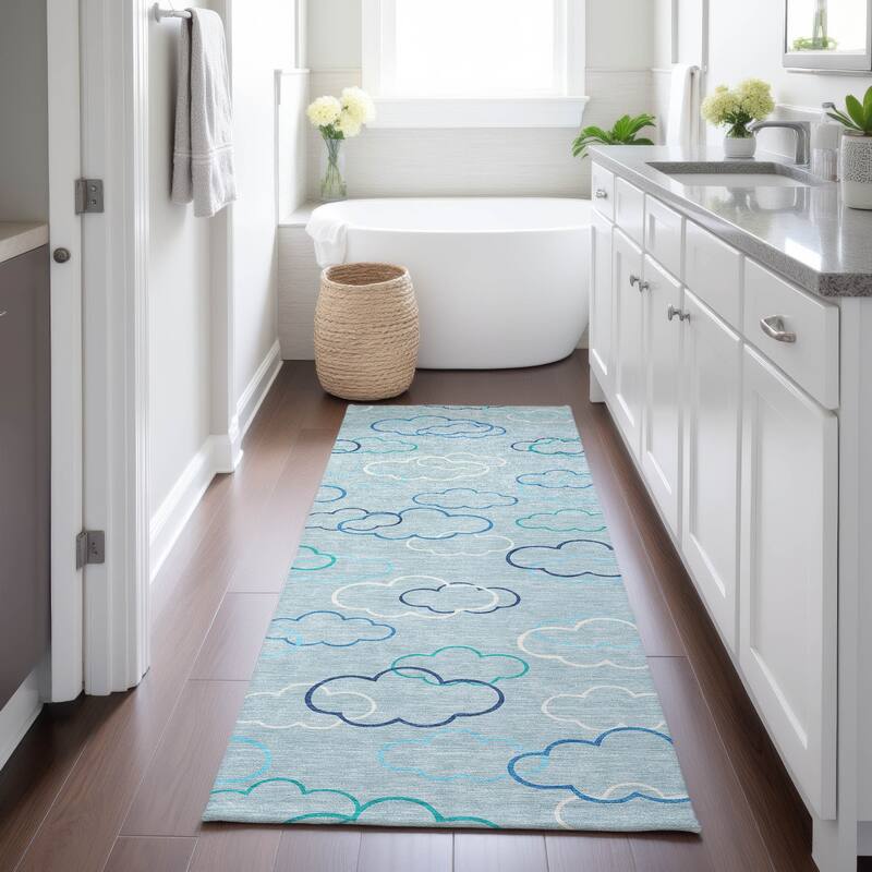 Machine Washable Indoor/ Outdoor Modern Clouds Chantille Rug
