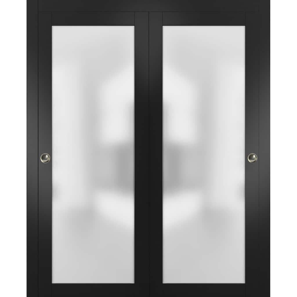 SartoDoors Planum 2102 | Bedroom Door Interior Door | Solid Wood w/ Glass | Hardware Set | 36x80, Matte Black