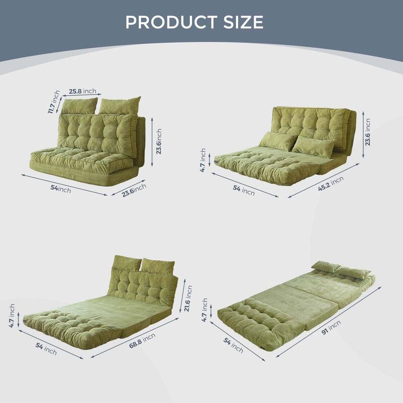 Corduroy Bean Bag Bed Tufted Folding Sofa Bed with Pillows