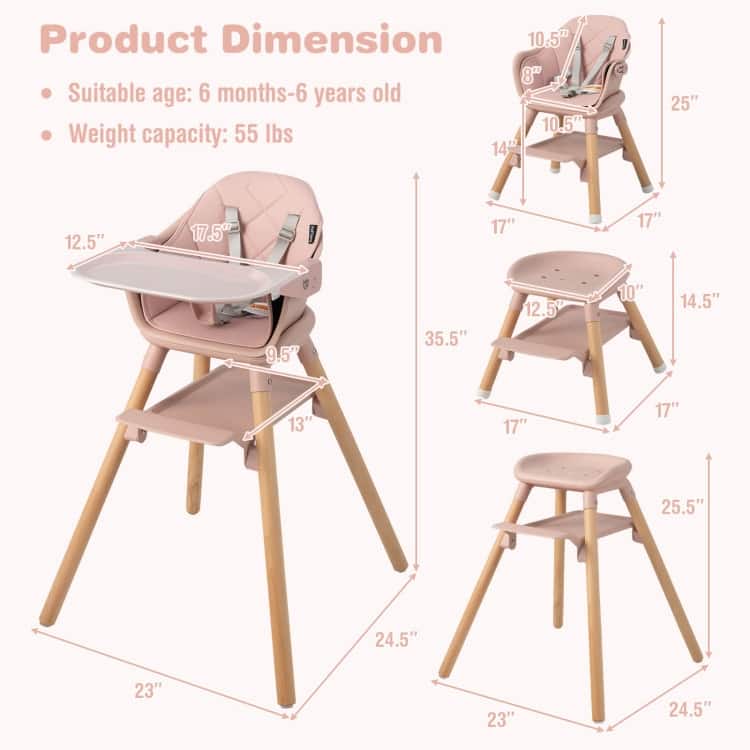 6-in-1 Baby High Chair with Removable Dishwasher and Safe Tray - 24.5" x 23" x 35.5"