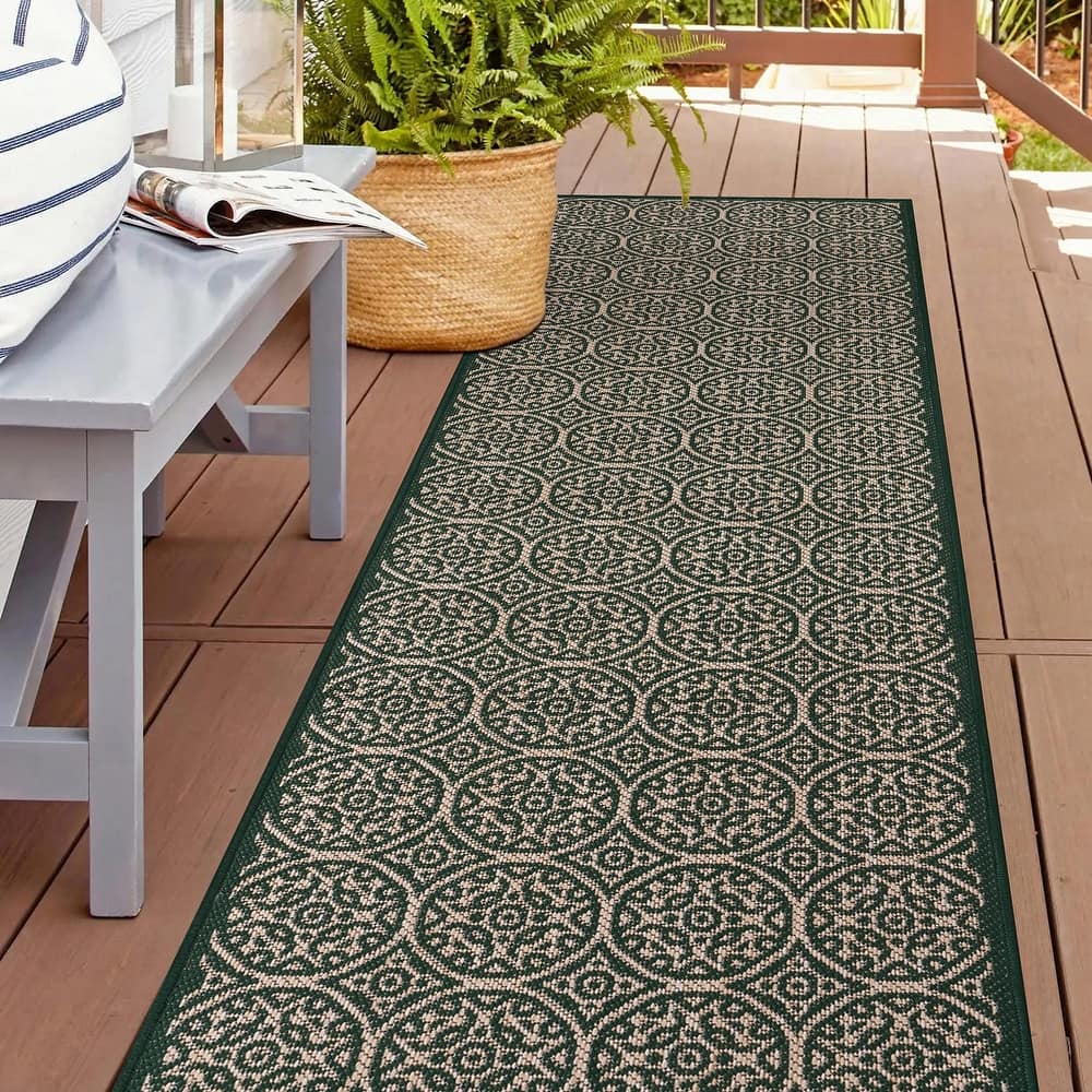 World Rug Gallery Transitional Floral Circles Textured Flat Weave Indoor/Outdoor Area Rug
