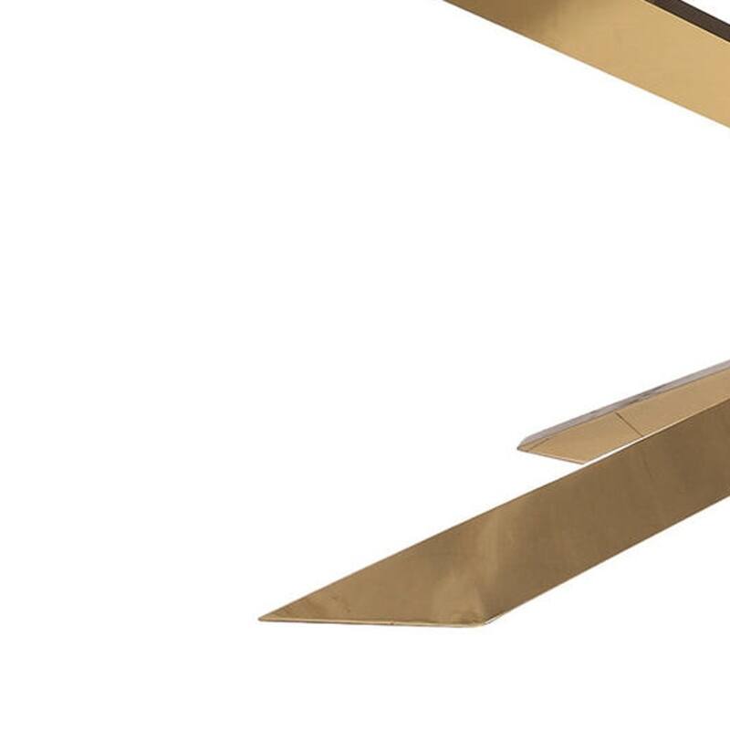 HomeRoots 72" Clear and Gold Glass and Metal Cross Leg Base Dining Table - 72.00 in. x 30.00 in. x 42.00 in.