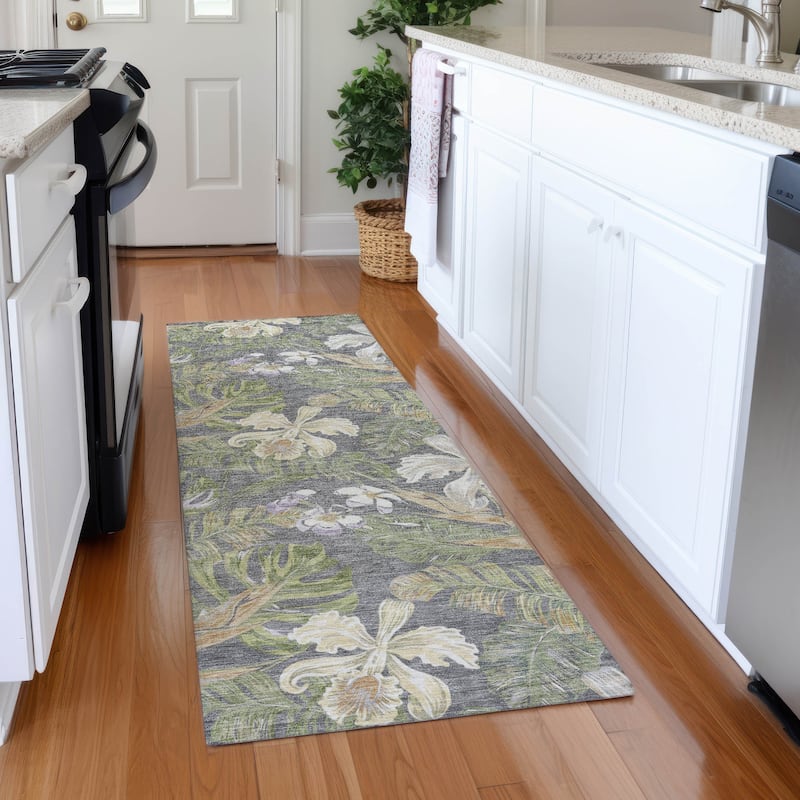 Premium Washable Super Soft Tropical Paradise Mayfield Rug - Gray - 2'3" x 7'6"