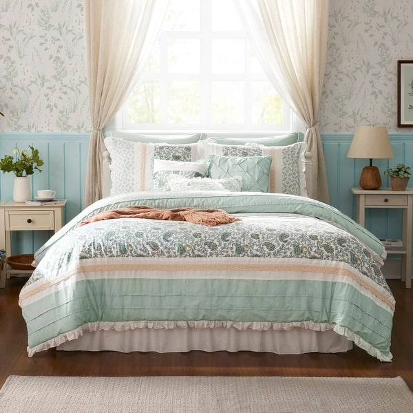 Madison Park Vanessa 9 Piece Cotton Percale Comforter Set - Aqua - California King
