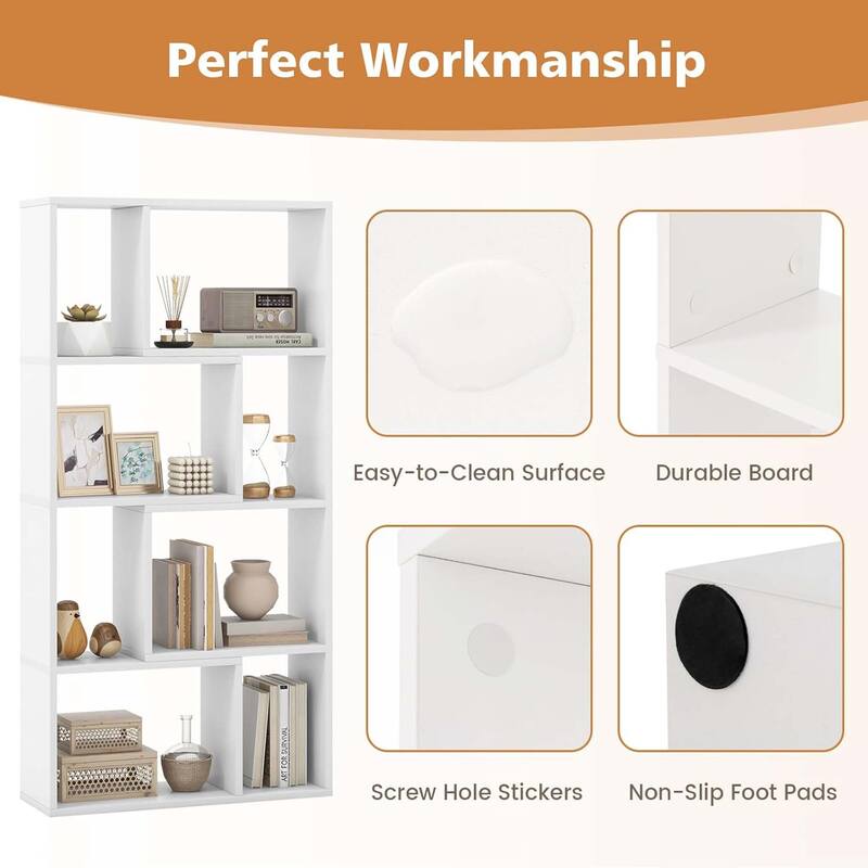 48" 4-Tier Modern Storage Organizer 8-Cube Geometric Bookshelf