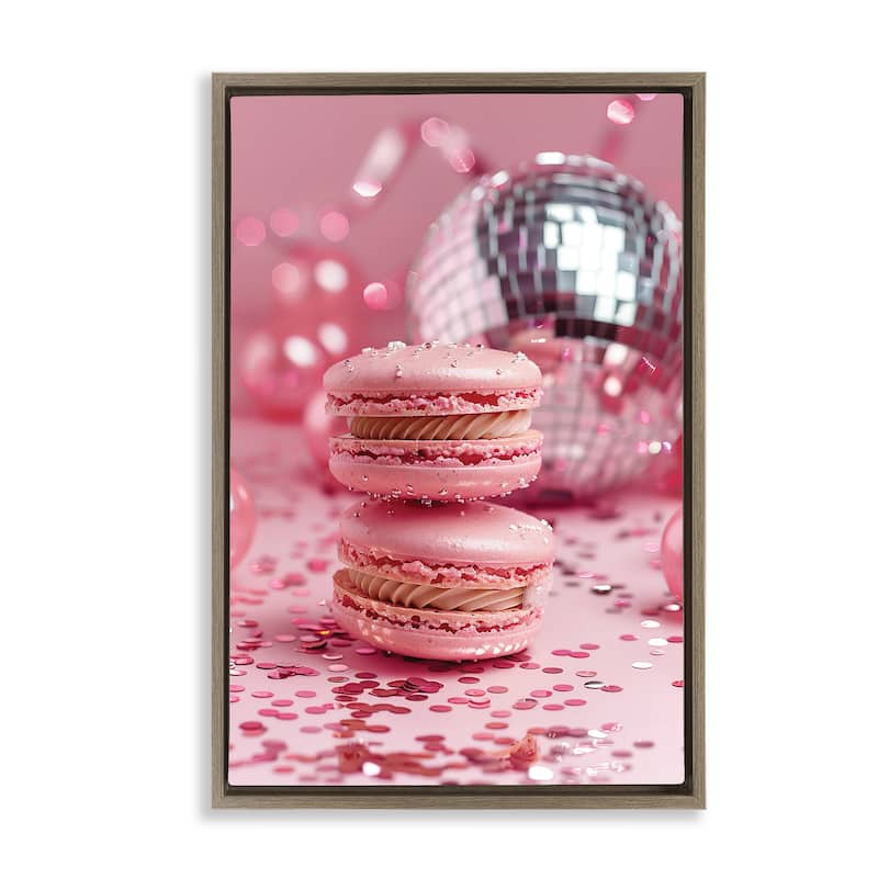 Stupell Pink Macaron Disco Framed Floater Canvas Wall Art Design By LSR Design Studio - 17 x 25 - Brown