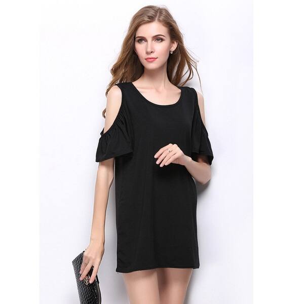 Shop Large Size Women S Clothing Thin Flounced Off Shoulder Dress