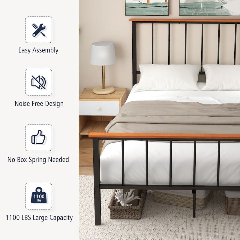 Gymax Full/Queen Size Metal Platform Bed Frame Mattress Foundation