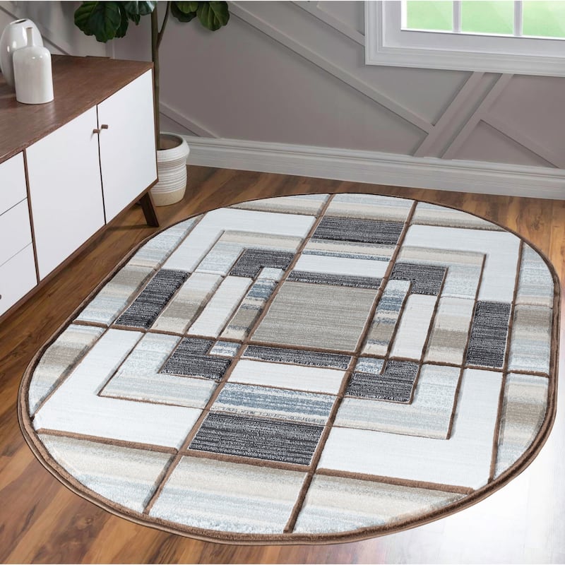 Orelsi Collection Abstract Area Rug with Hand Carved Accents