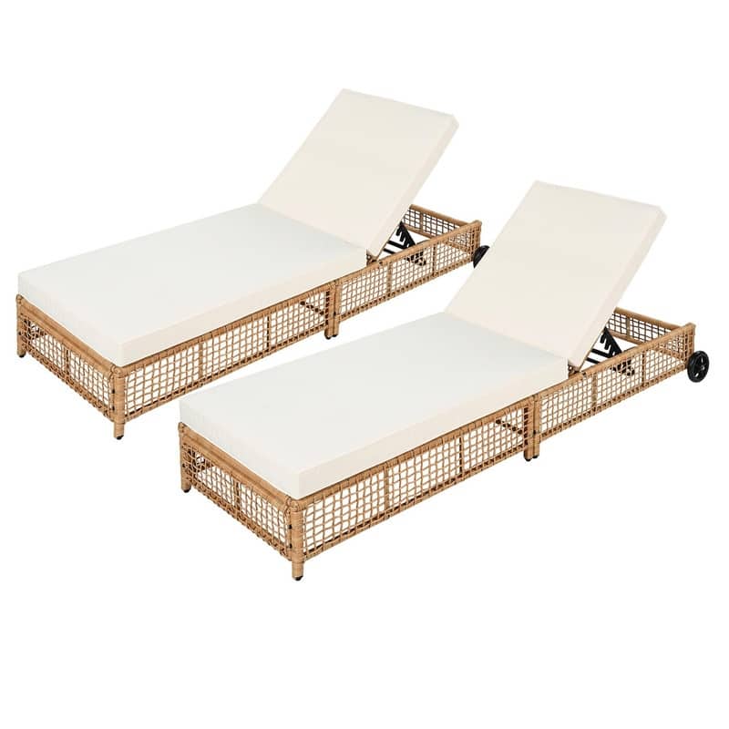 Patio Chaise Lounge Set of 2 with Adjustable Backrest and Cushions
