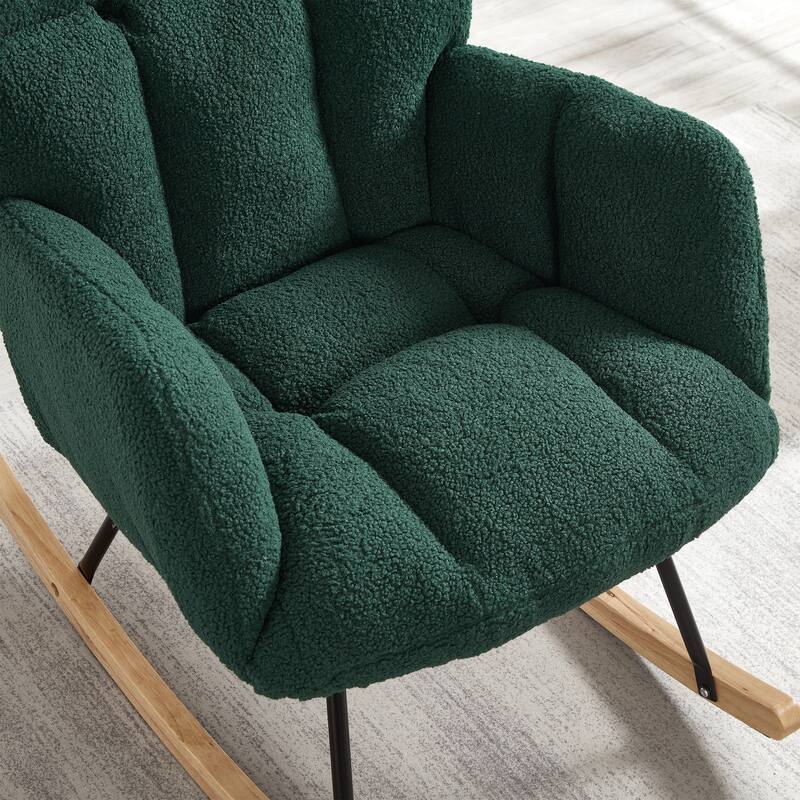 Anmytek Comfy Tufted Teddy Fabric Glider Rocking Chair