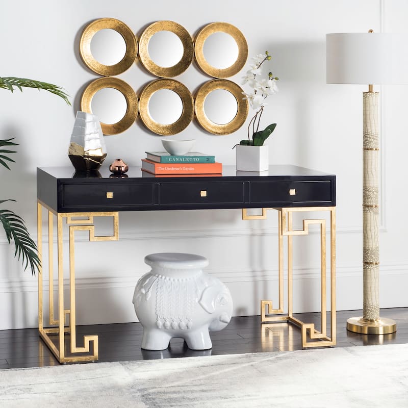 SAFAVIEH Couture Aiman Lacquer White/ Gold Writing Desk - Black Lacquer