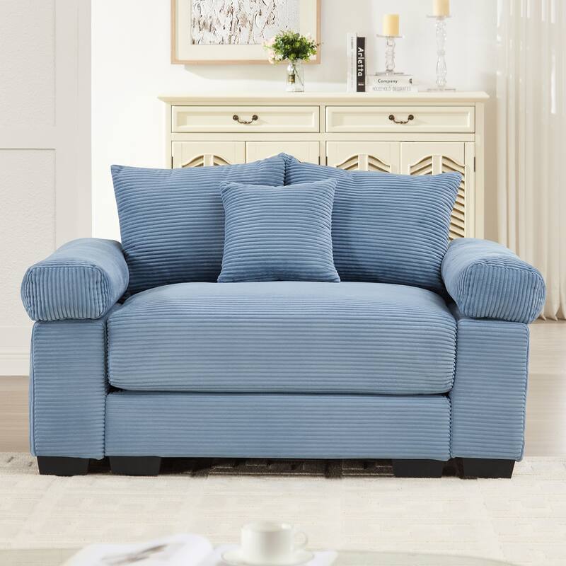 Oversized Accent Chair, 54.3" Corduroy Fabric Single Sofa with Pillow, Modern Upholstered Square Armchair Cozy Reading Chairs