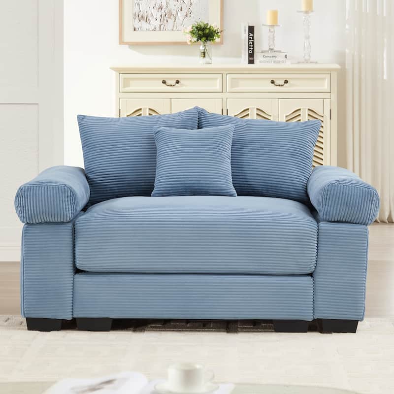 Roomfitters 54.3" Oversized Cloud Modular Sofa, Deep Seat Corduroy Couch with Extra-Thick Armrests - Blue