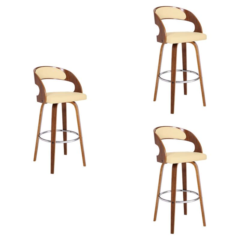 Shelly Mid-Century Swivel Bar Stool, Upholstered Counter Height Stool with Bentwood Legs