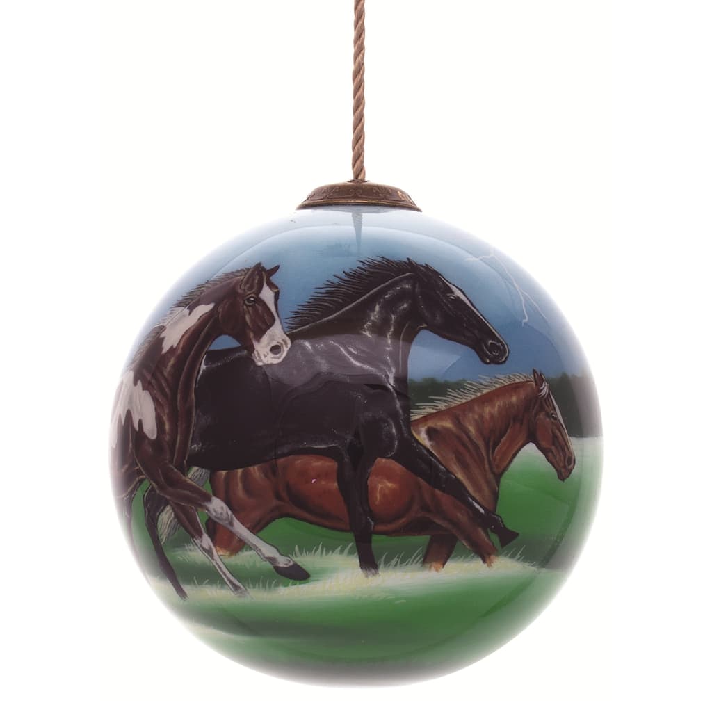 4" Black Brown Horse Power Hand Painted Mouth Blown Christmas Ornament