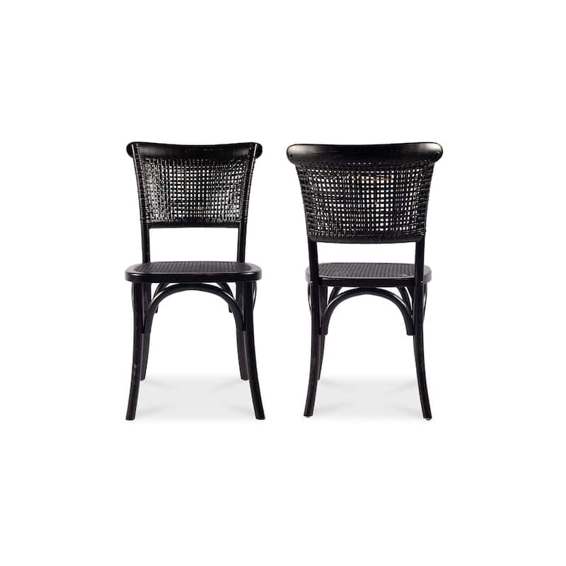 NADAAL STUDIOS Winston, Wooden Dining Chair With Rattan Seat, Set of Two - 18"W x22.5"D x34.5"H