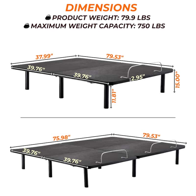 Adjustable Bed Base Frame with Zero-Gravity Positioning, Massage Options and Independent head and Foot Incline Adjustments