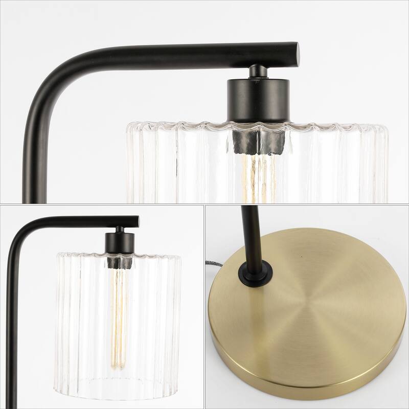 Blaire 60.75" Modern Minimalist Metal/Ribbed Glass LED Floor Lamp, Brass Gold/Black , by JONATHAN Y