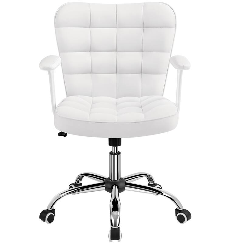 Yaheetech Mid-Back PU Leather Upholstered Office Chair with Padded Arms&Rolling Wheels