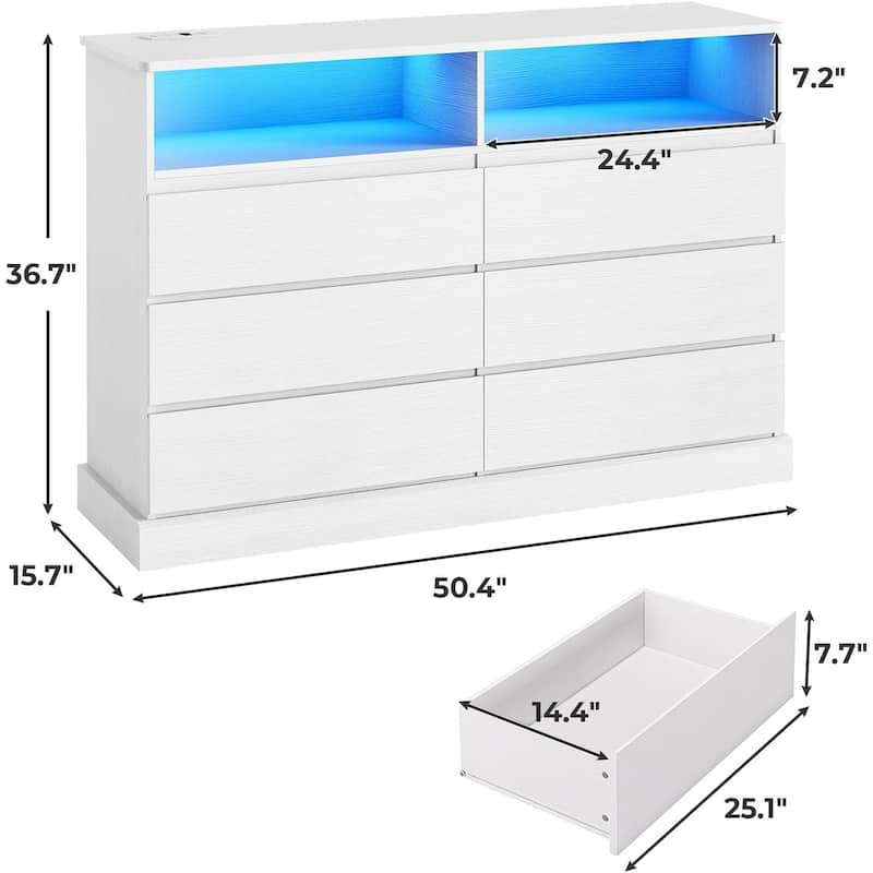 Bedroom Dresser Charging Station Storage Drawers Chest of Drawers