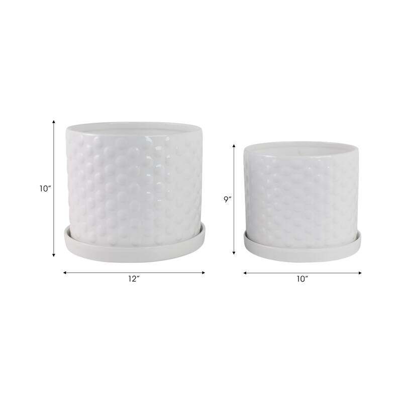 Ceramic Planter Dot Texture Gloss Finish (Set of 2) - 10", 9" White - 12" x 12" x 10"