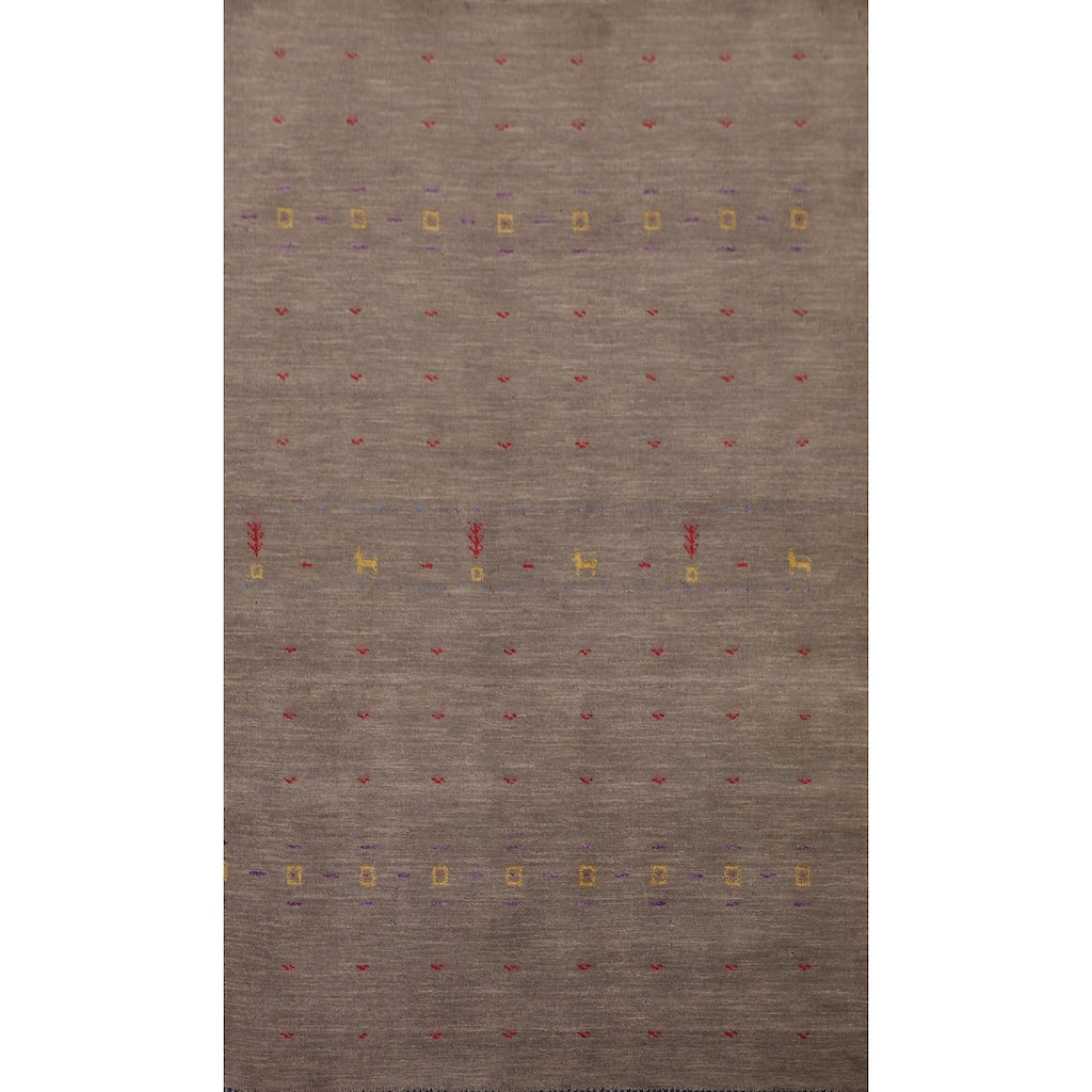 Brown Tribal Gabbeh Indian Area Rug Handmade Wool Carpet - 3'8"x 6'1"