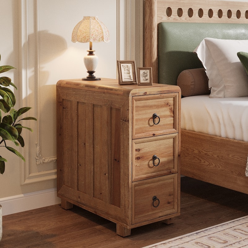 Solid Wood End Table for Living Room / Bedroom, Couch Side Table with 3 Drawers