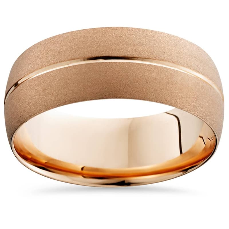 Rose Gold Mens Brushed Single Groove Wedding Band 8mm