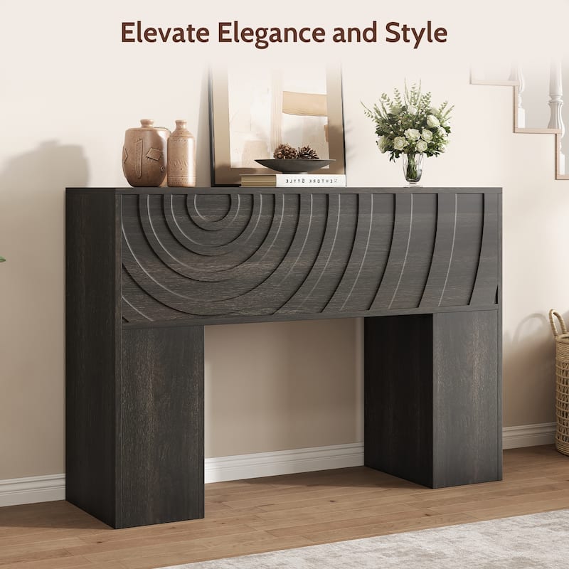 Rossetta Farmhouse Carved Design Console Table with Water Ripple Pattern Detail