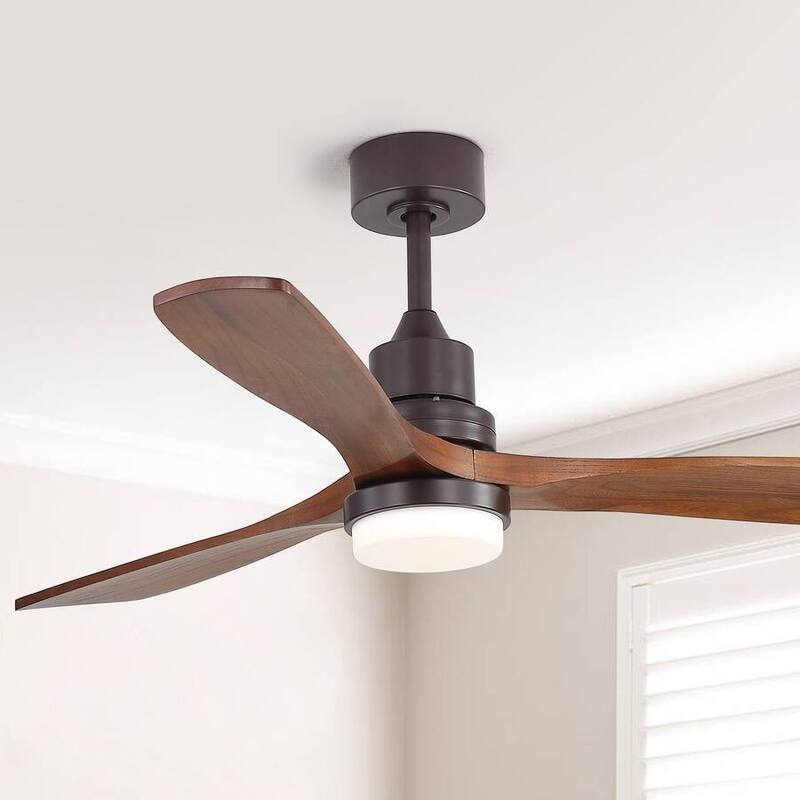 52 Inch Remote Ceiling Fans with Lights Modern Solid Wood Outdoor Ceiling Fan for Bedroom Living Room Indoor Farmhouse - Coffee Brown with Brown