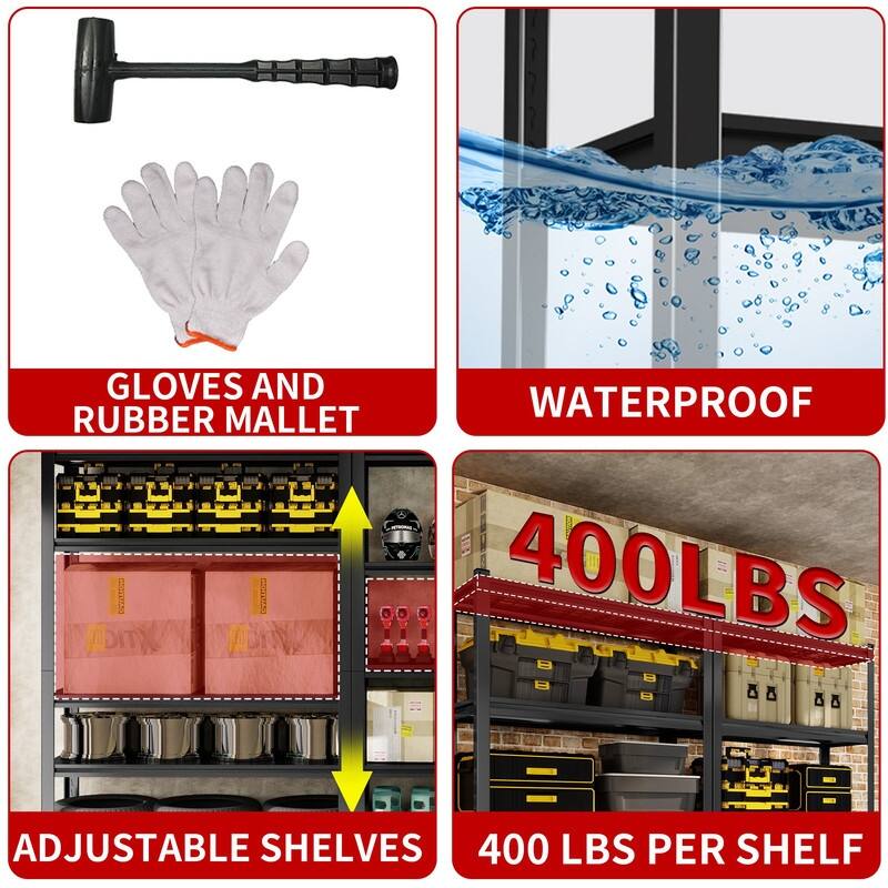 5/6-Tier Adjustable Heavy Duty Metal Storage Shelves, Black, 72/82"H