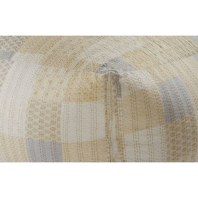 48" Beige and White Hand Stitched Oversize Square Pouf Ottoman