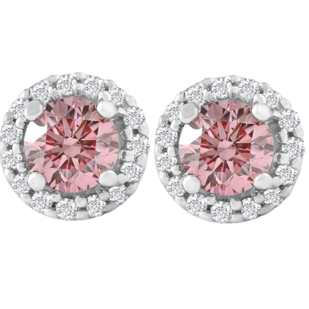 Bliss Diamond 1/2 Ct Halo Pink Diamond Lab Grown Diamond Studs White Gold Screw Back Earrings