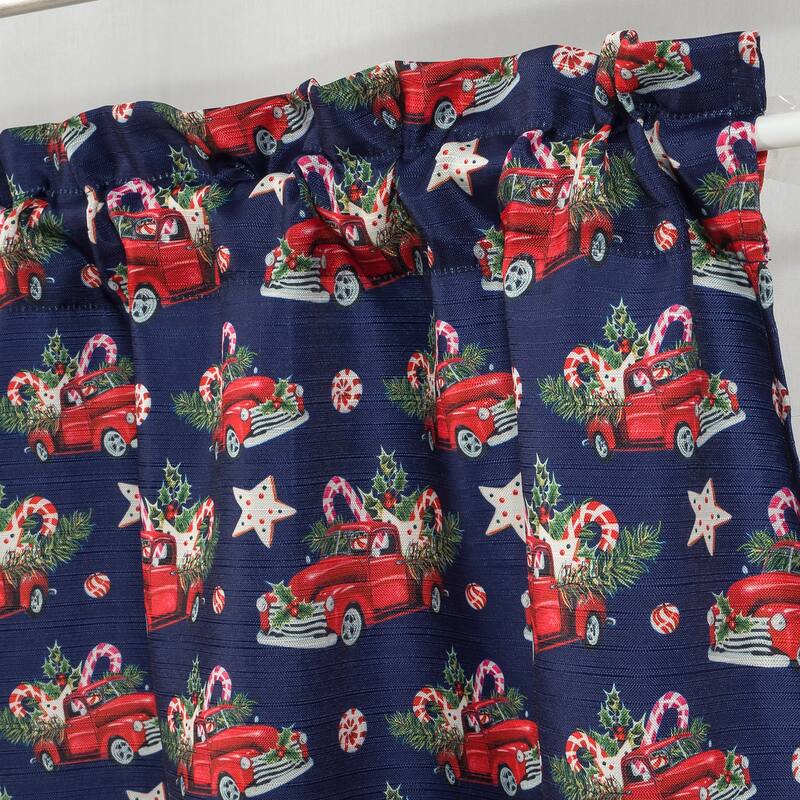 Christmas Truck Holiday Kitchen Curtain Navy