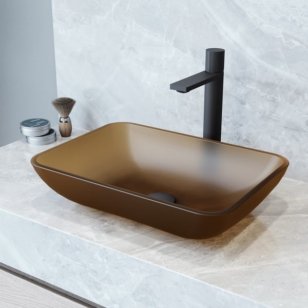 slide 2 of 14, VIGO Sottile 18"L x 13"W Glass Vessel Sink and Gotham 12"H Faucet Set Matte Black
