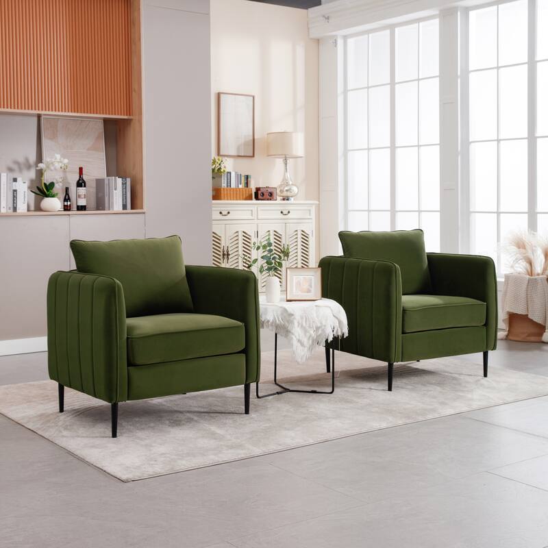 Accent Chair for Living Room, Velvet Comfy Single Sofa Chair Mid-Century Modern Armchair with 1 Pillow and Metal Legs
