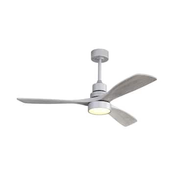 52 Inch Ceiling Fan Light With 6 Speed Remote Silver 3 Wood Blade Reversible DC Motor For Bedroom
