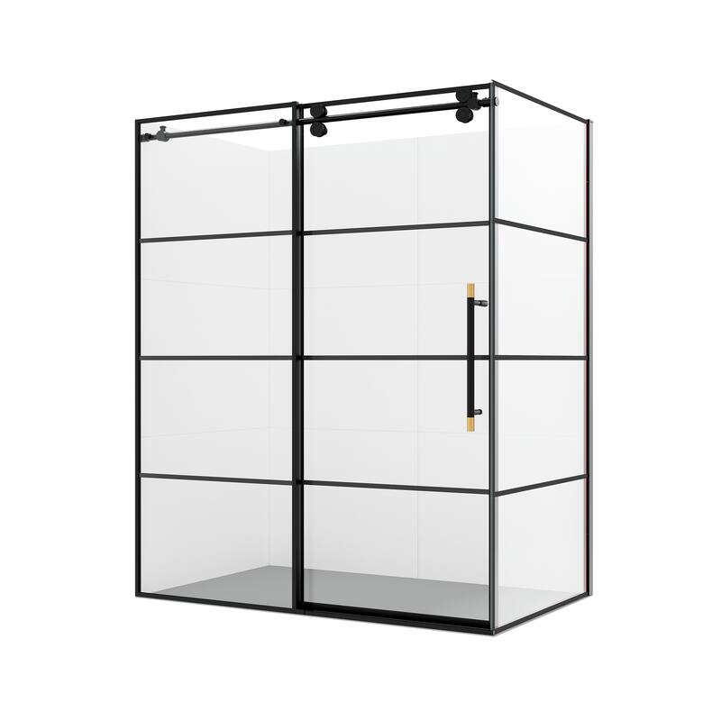 Losar Rectangle Single Sliding Framed Shower Enclosure - 68" W x 78" H - Matte Black