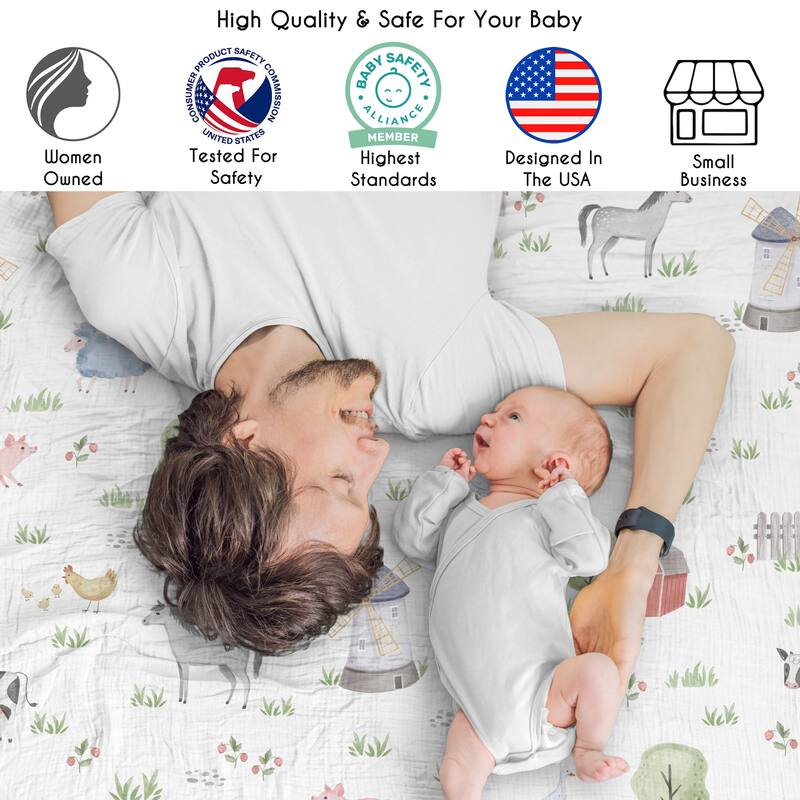 Sweet Jojo Designs Farm Animals Boy Girl Unisex/Gender Neutral 2 Pack 100% Cotton Muslin Baby Swaddle Receiving Blankets - Barn