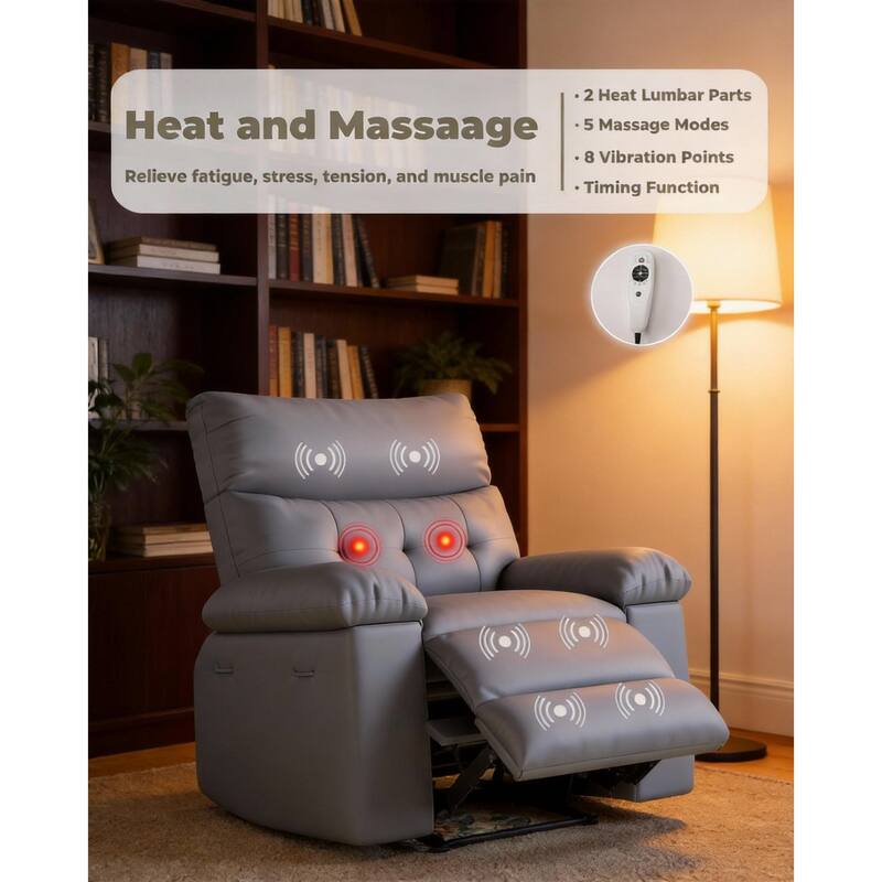 360° Swivel Manual Recliner Chair, with Massage & Remote Control
