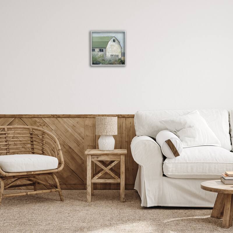 Stupell Barn View with Green Roof Framed Giclee Art Design By Sally Swatland