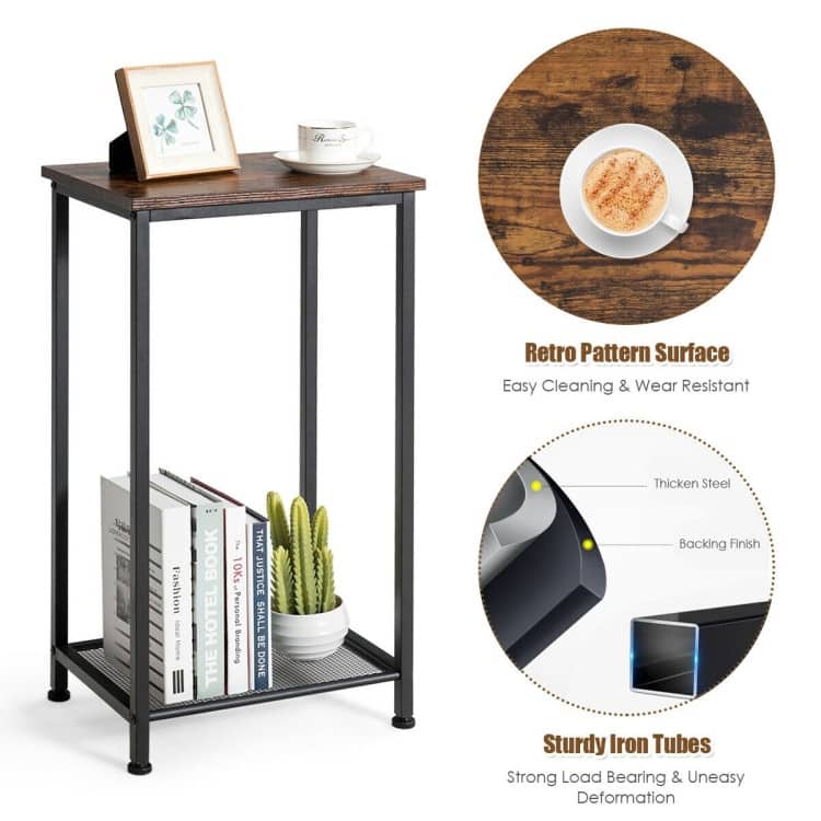 2-Tier Industrial Side End Accent Telephone Table - 15.5" x 12" x 28.5"(L x W x H)