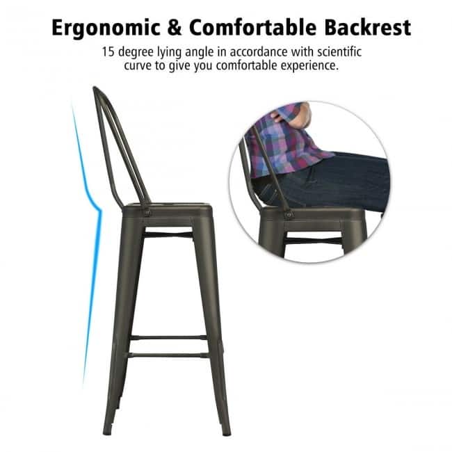 30" Height Set of 4 High Back Metal Industrial Bar Stools - 17" x 17" x 46" (L x W x H)